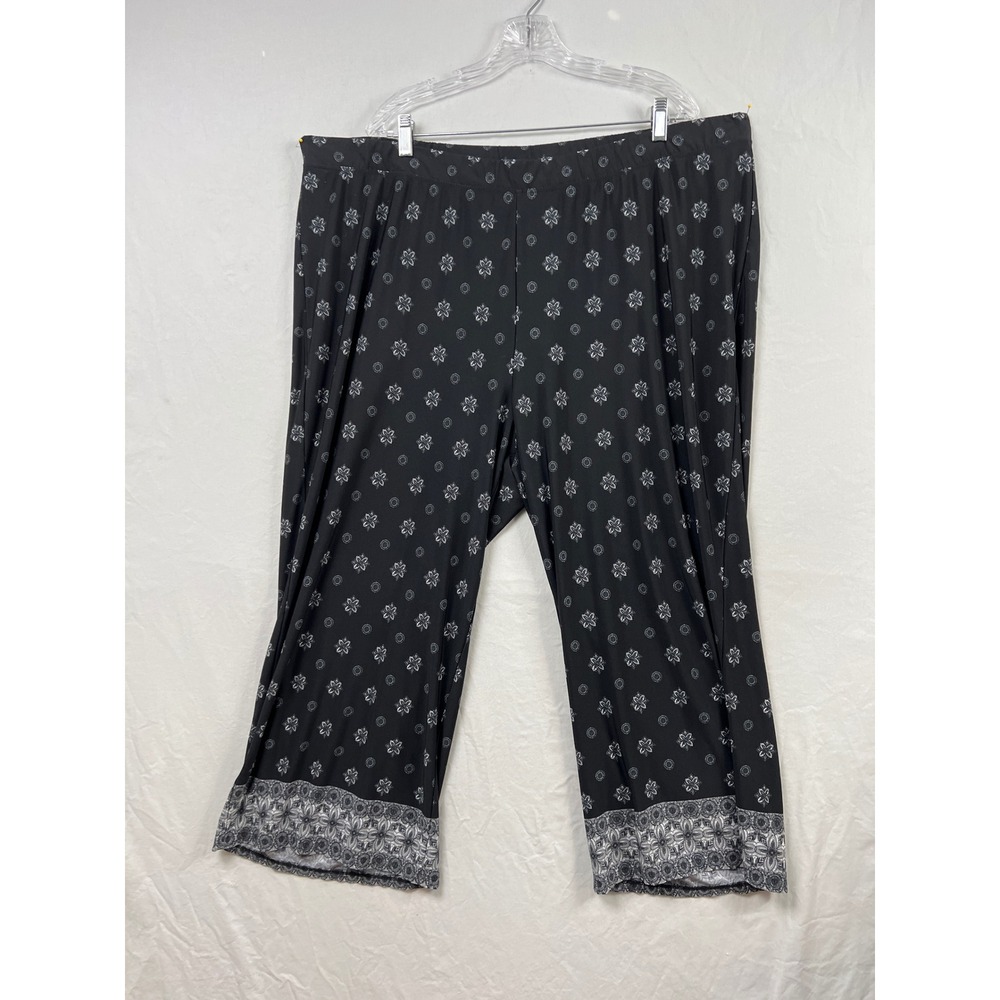 AnyWear by Catherines Wide Leg Pants Womens 3X Black White Floral Cropped